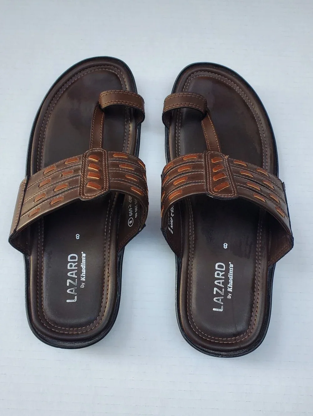 LAZARD by Khadim's Mens UK 8 US 9 Brown Kolhapuri Sandals Toe Loop India Casual